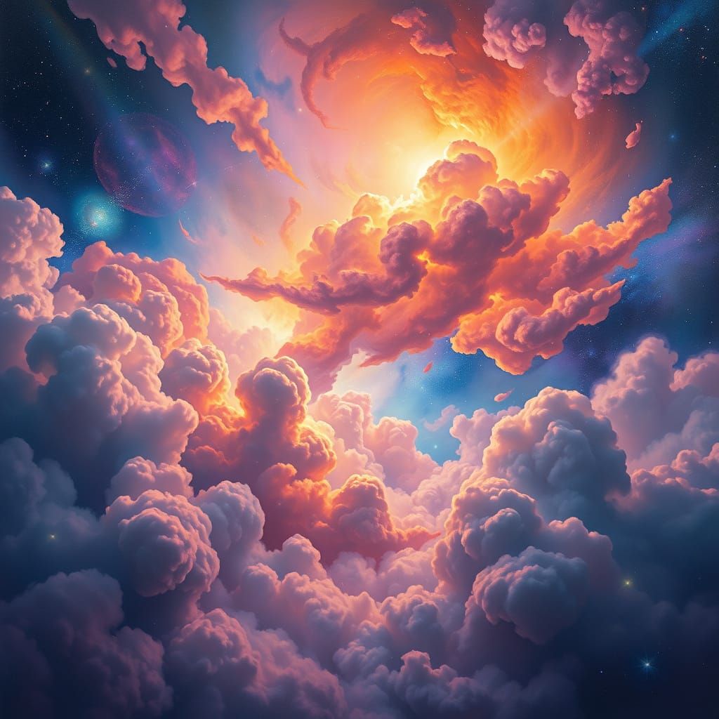Vibrant Cosmic Clouds in Surrealist Space Landscape
