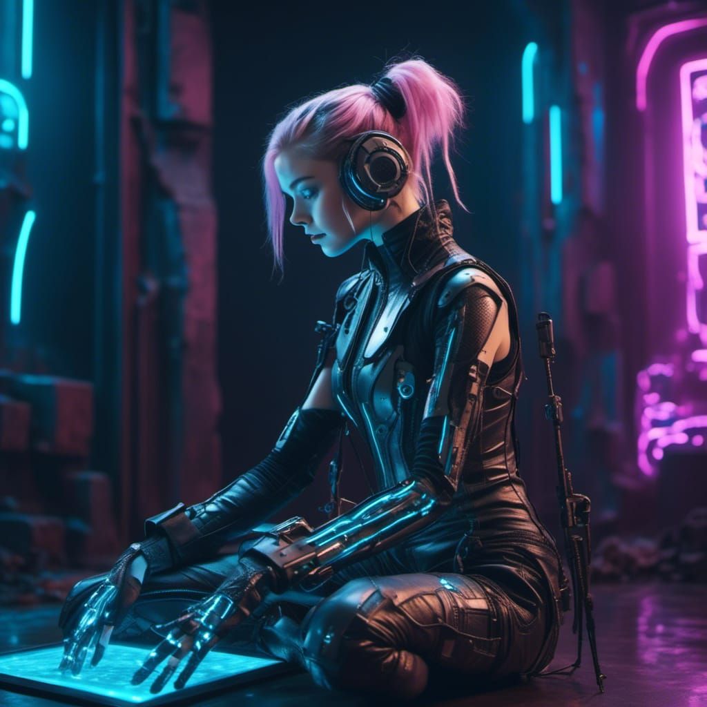 Biopunk Cyborg in Cyberpunk Seapunk Style