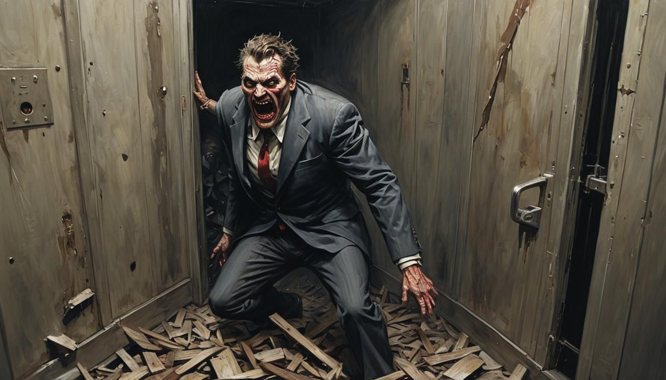 Man Falls Down Elevator Shaft in Baroque Style