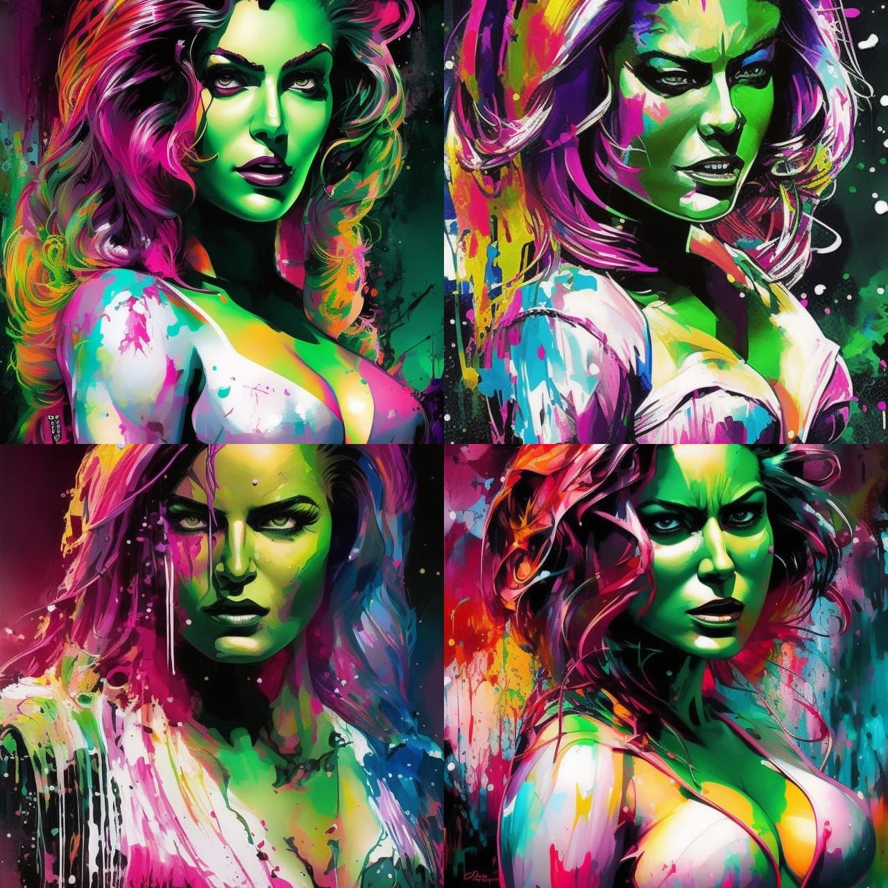 Colorful She-Hulk Ink Splash: Dramatic Digital Art