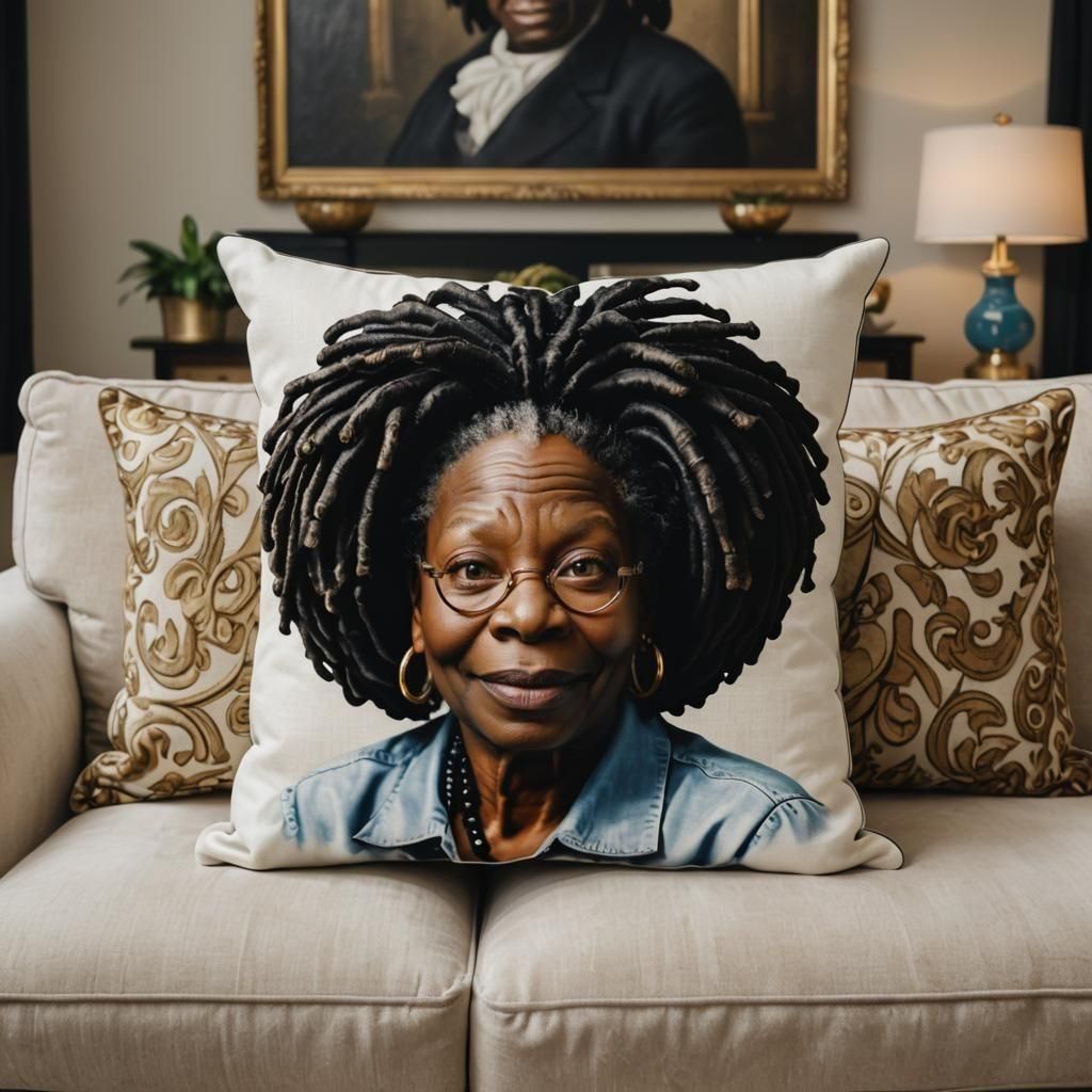 Whoopi Goldberg Throw Pillows in Formal Living Room