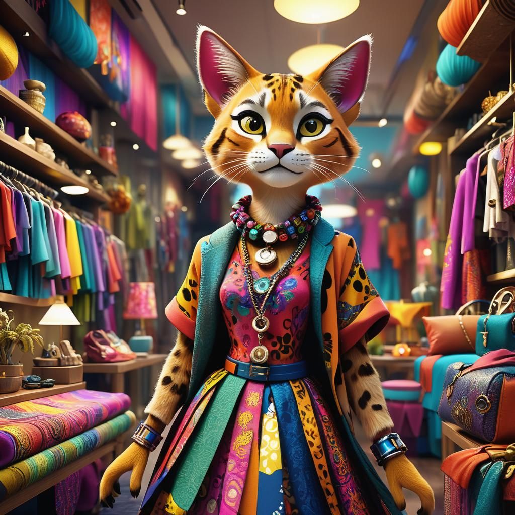 Tabaxi Fashionista in Vibrant Bo-Ho Chic Store