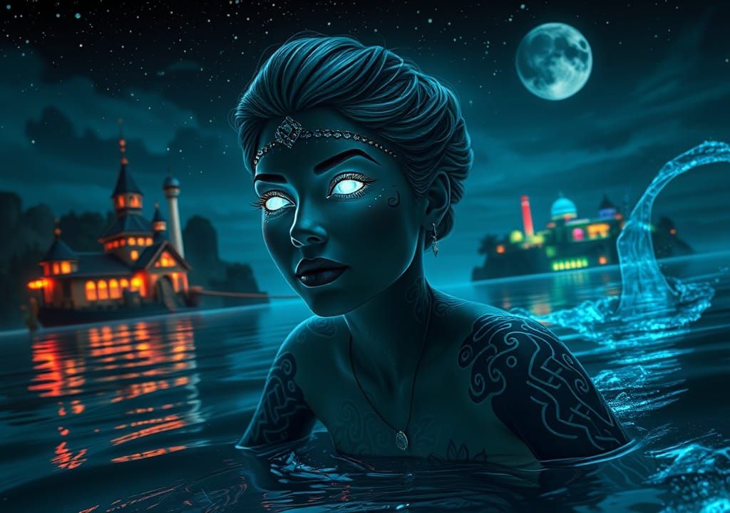 Bioluminescent Siren in Black Lagoon, Nicoletta Ceccoli Styl...