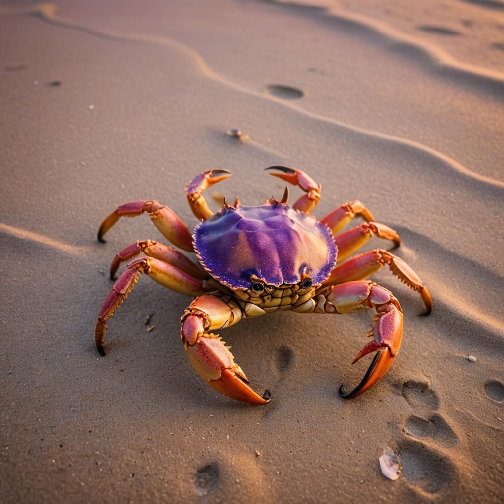 Colossal Crab Silhouetted Against a Vibrant Sunset