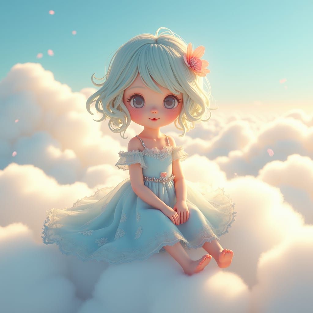 Girl on Cloud in Anime Style, 8K Resolution