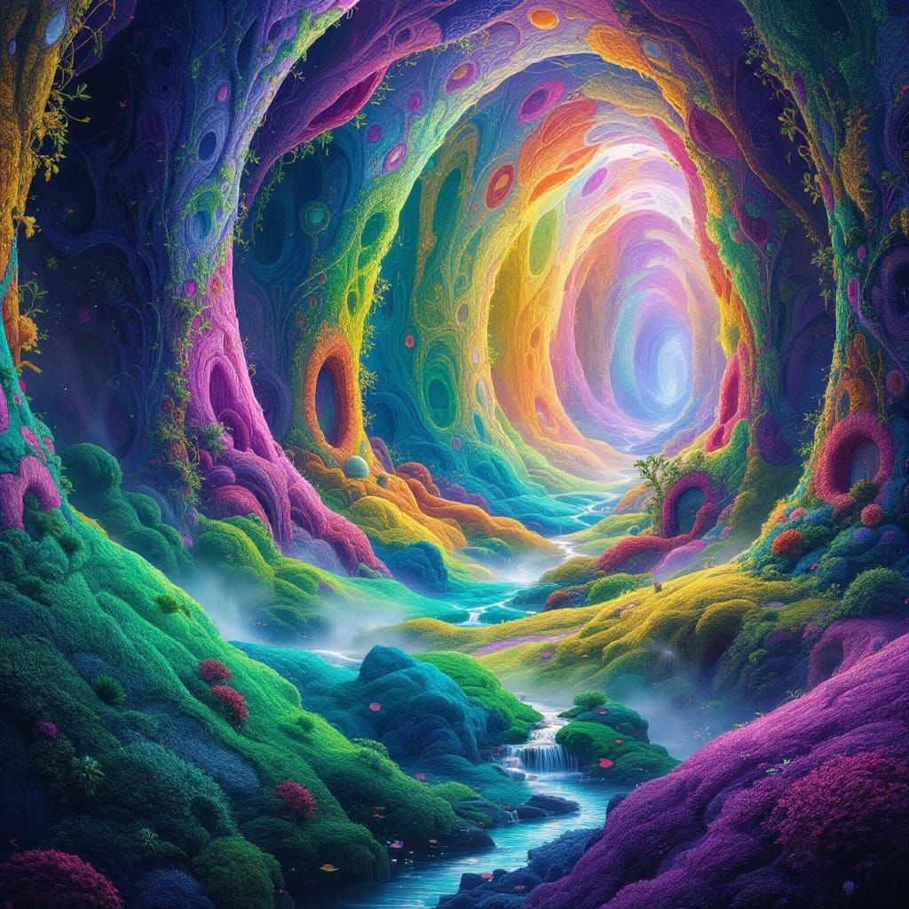 Surreal Landscape with Swirling Patterns in Fantasy Art Styl...
