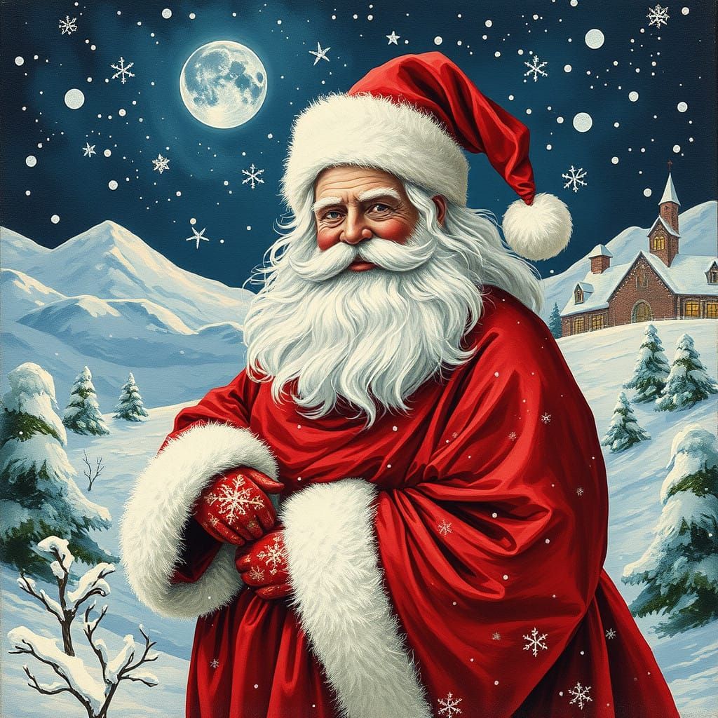 Santa in a Vibrant Constructivist Christmas Scene