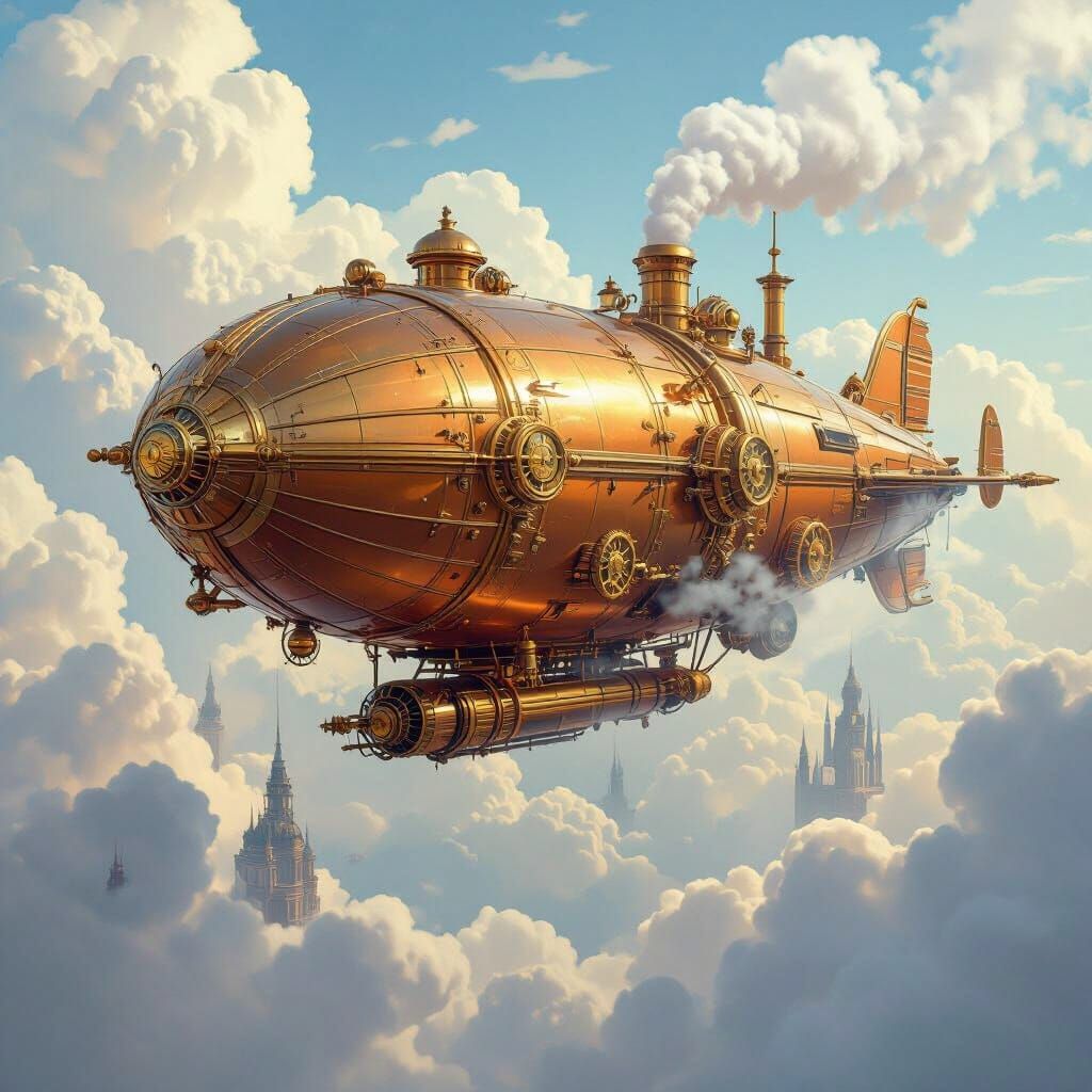 Steampunk Airship Soaring Through Clockwork Cities