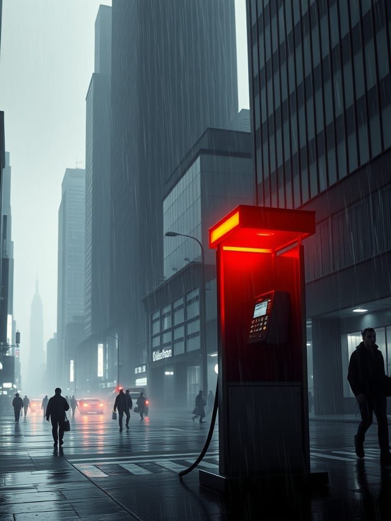 Cyberpunk Cityscape with Radiant Payphone