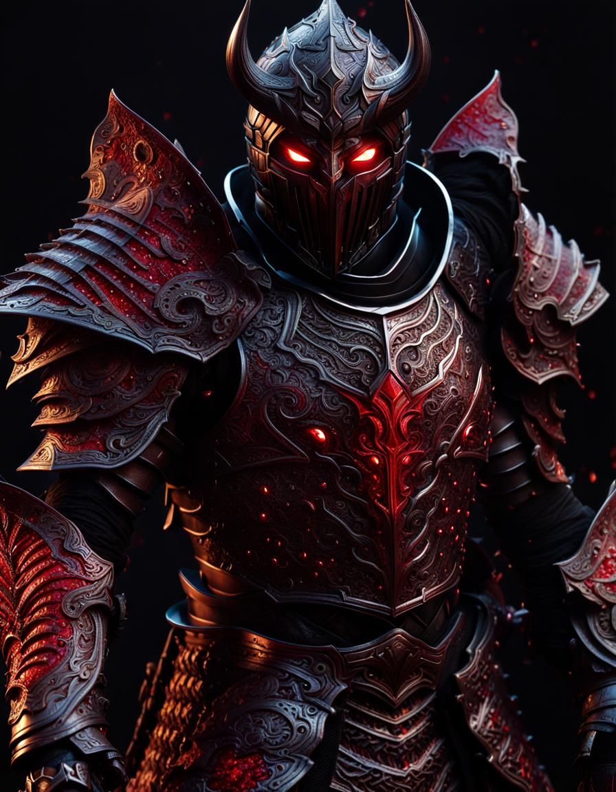 Blood-soaked Demon Knight in Hyperrealistic Chiaroscuro