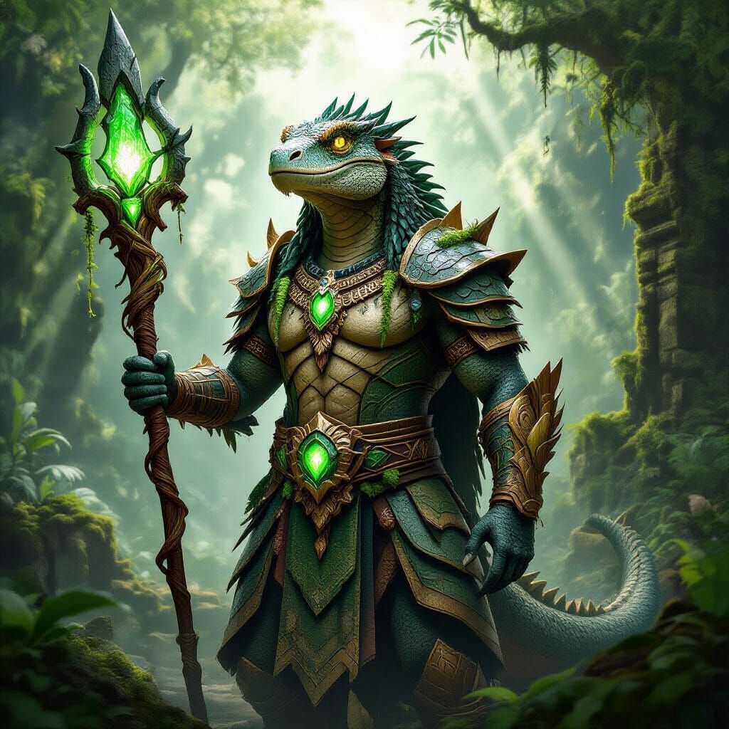 Colossal Komodo Dragon Guardian in Ancient Ruins