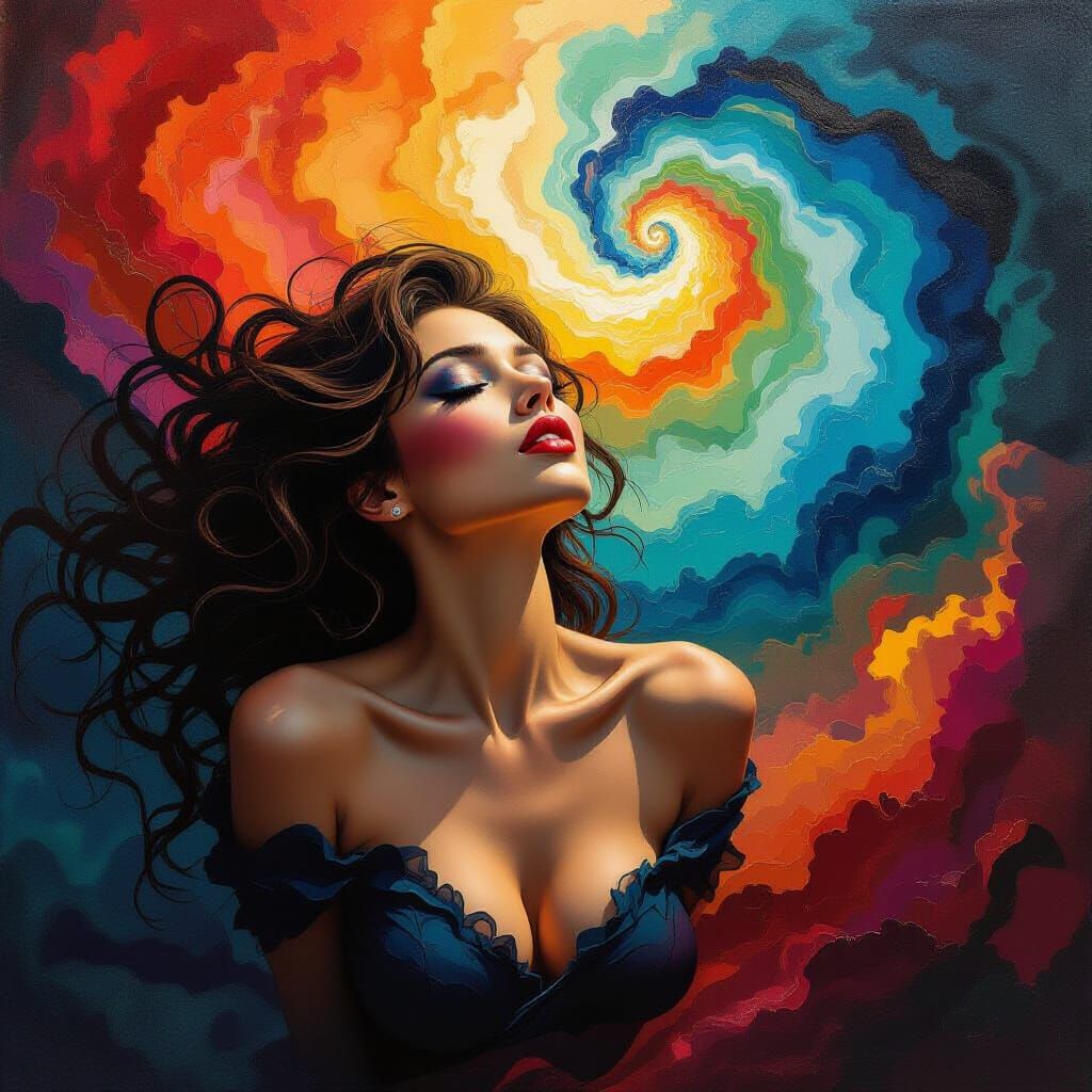 Distressed Woman in Abstract Landscape, Matte Painting Style