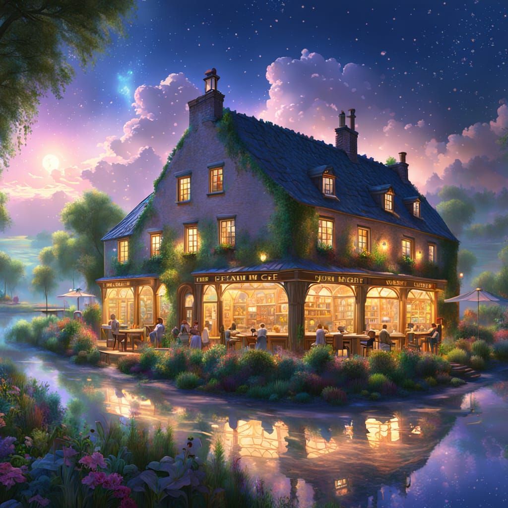 Dreamy Night Cafe in Rural English Landscape