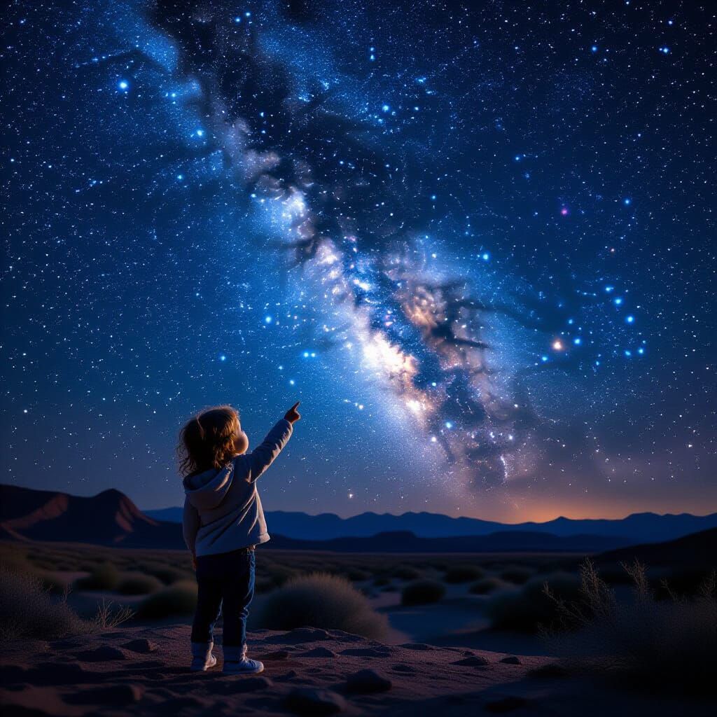 Desert Starry Night Sky with Child