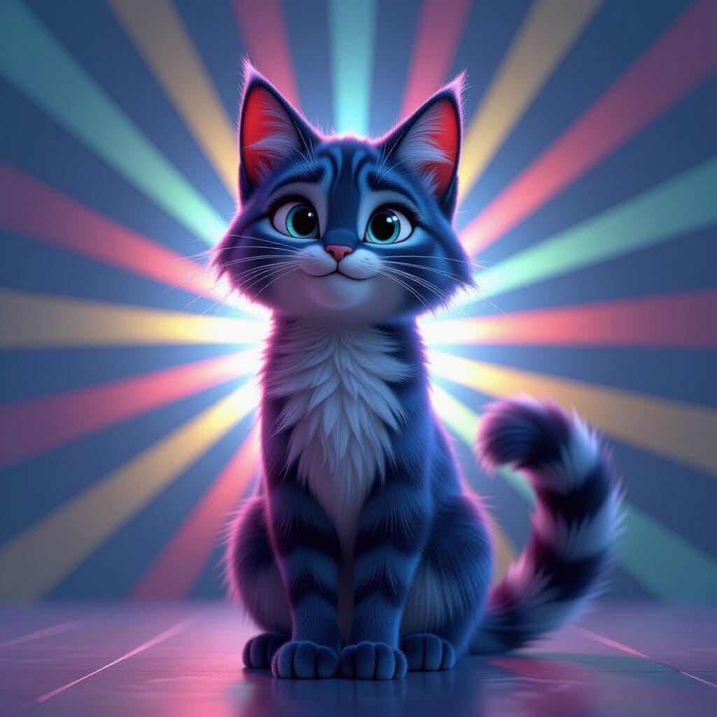 Heroic Blue Cat in a Vibrant 3D Animated Scene