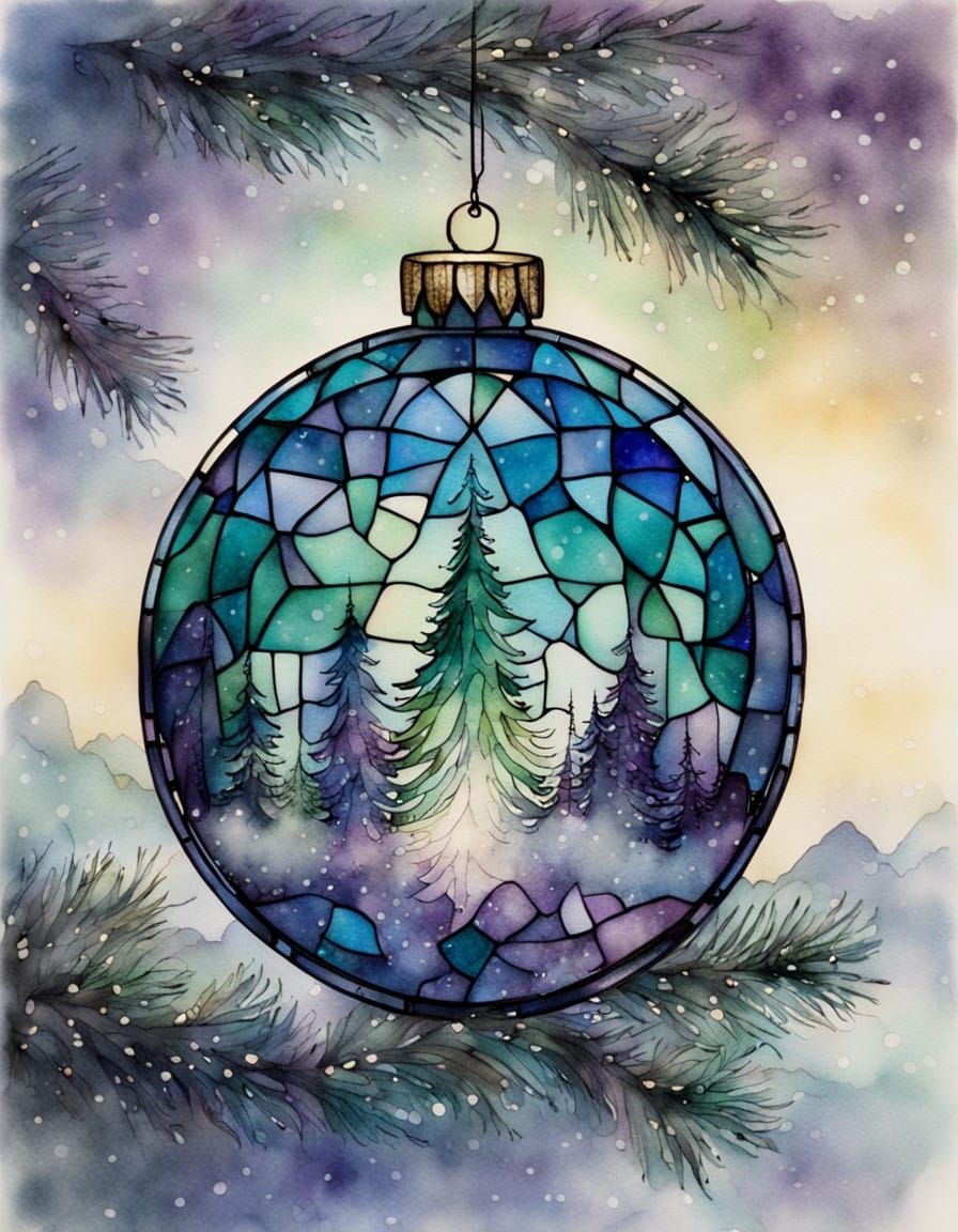 Stained Glass Christmas Ornament in Ethereal Fantasy Style
