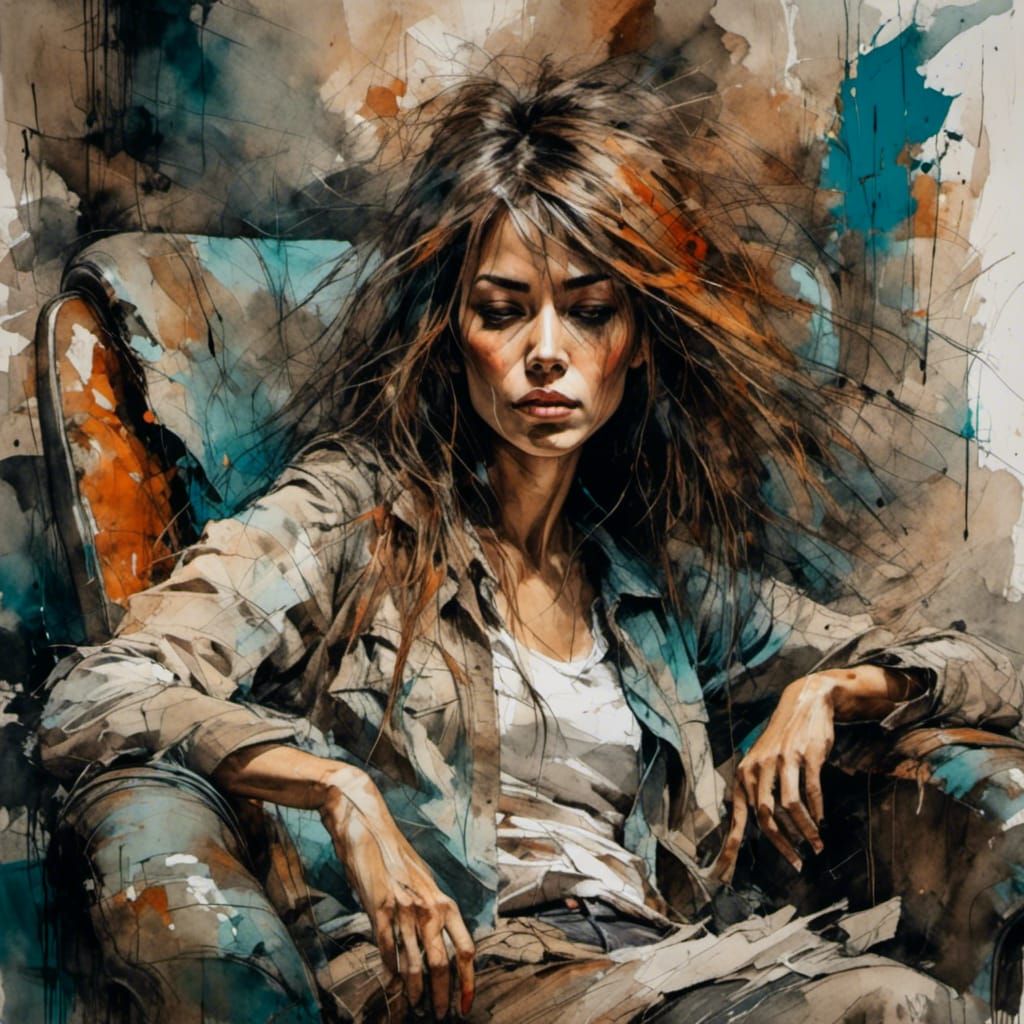 Impressionist Portrait of a Frazzled Woman in Chair