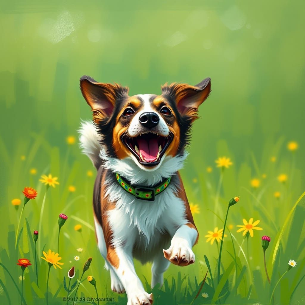 Joyful Dog in Whimsical Beatrix Potter Style