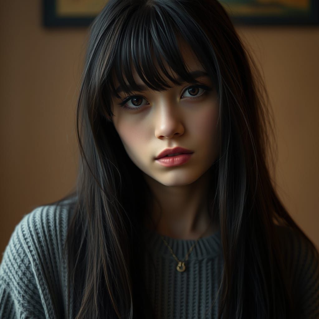 Enigmatic Woman in Moody, Cinematic Style