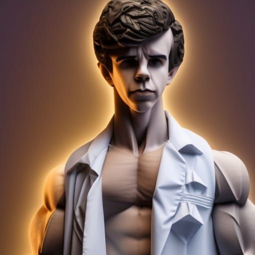 Origami Bodybuilder Rips Lab Coat in Colorful Art