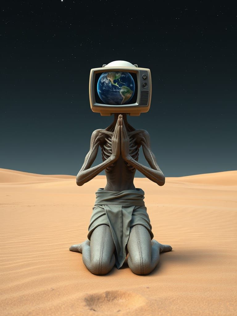 Serene Alien Figure Adorns Desert Landscape in Photorealisti...