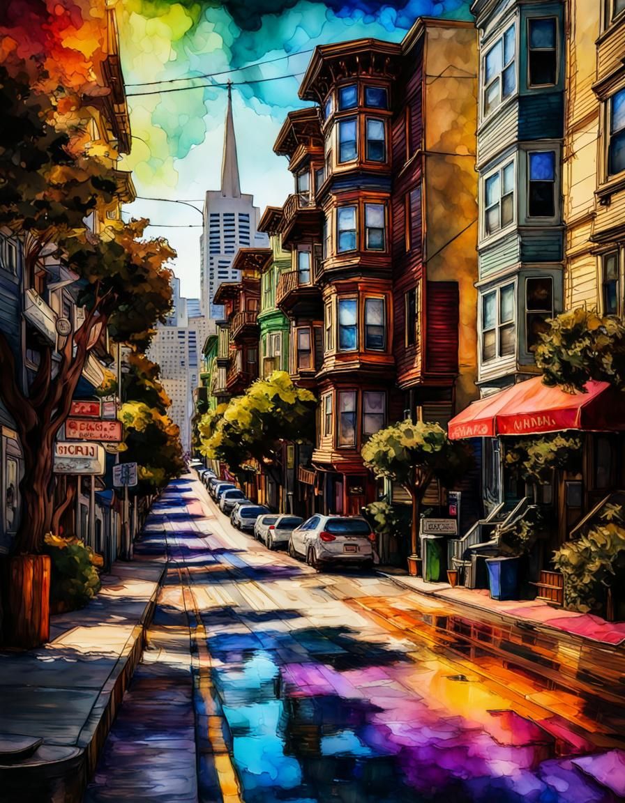 Hyperrealistic San Francisco Summer in Alcohol Inks