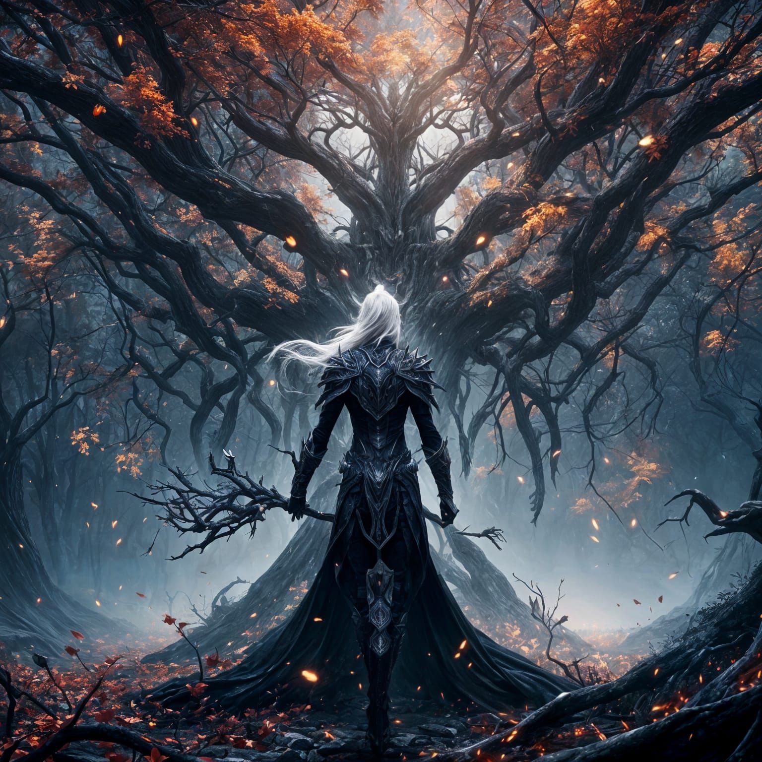 Dark Elf Behind Tree, Fantasy Concept Art
