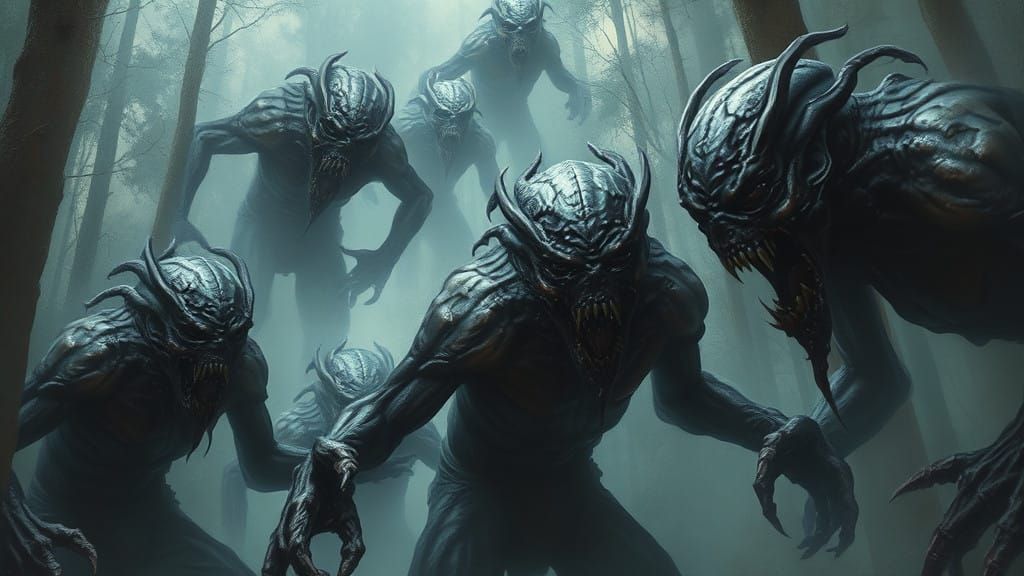 Dark Abyssal Beings Emerge from a Haunting Forest Scene in O...