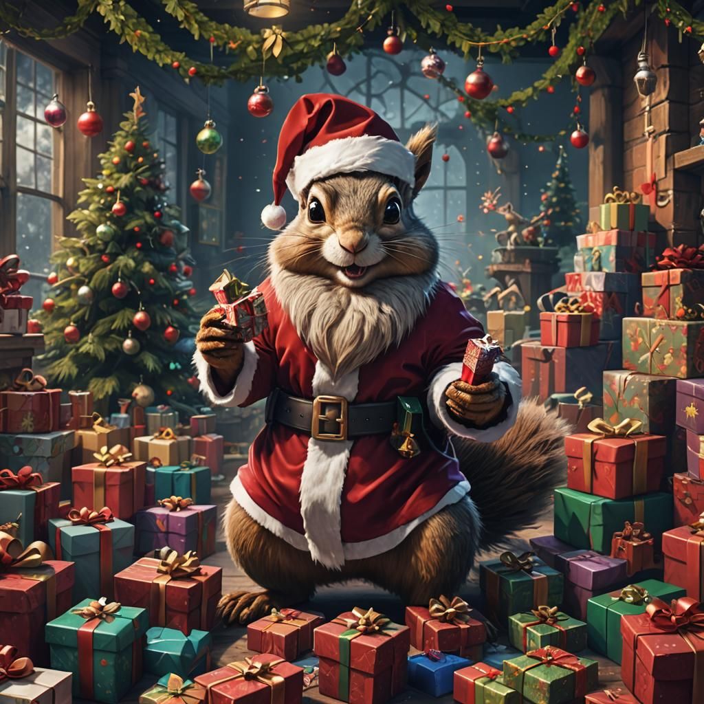 Evil Squirrel Santa Steals Christmas Presents