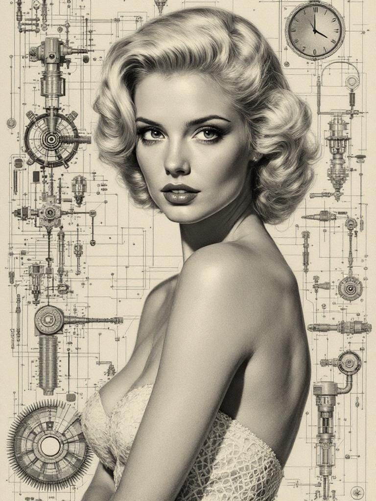 1950s Pin-Up in Dürer-Haeckel-Inspired Victorian Style