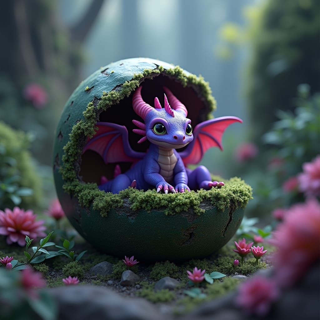 Purple Dragon Hatching: Fantasy Concept Art