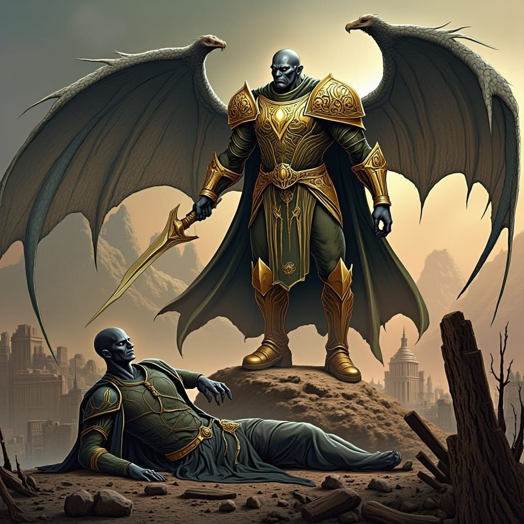 Monumental Battle Scene in Dystopian Sci-Fi Citadel