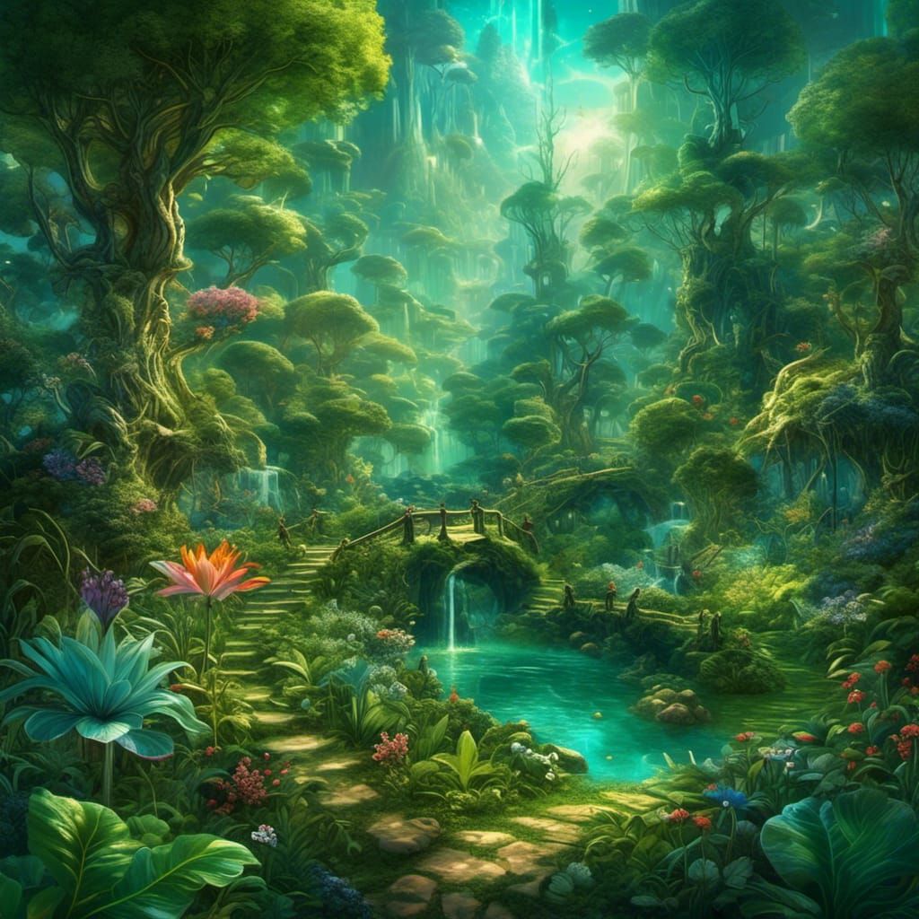 Lush Spring Garden Illustration in Green Splendor
