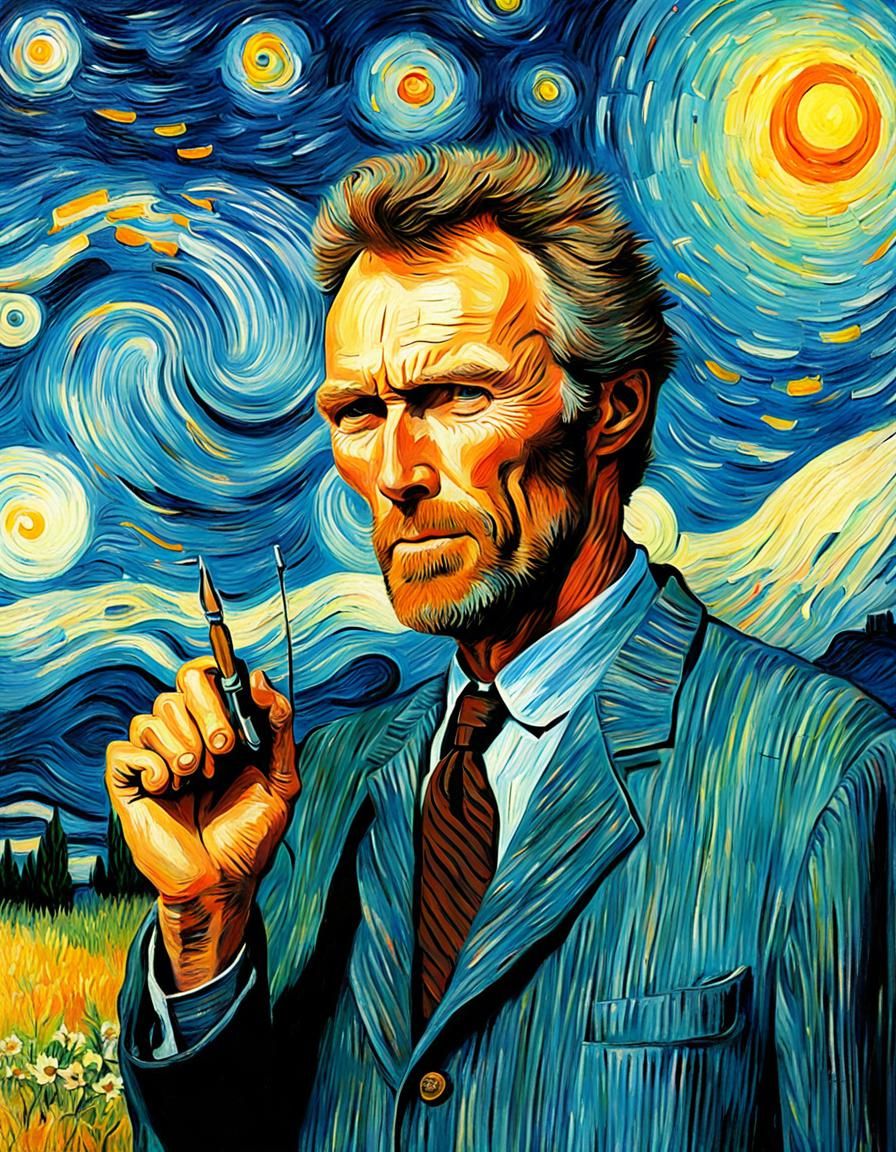 Clint Eastwood as Impasto Painting by Van Gogh