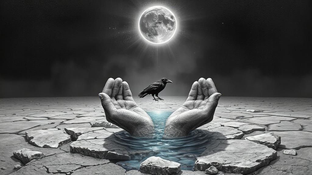 Surreal Figure in Grey Oasis: Dalí and Varo Inspired