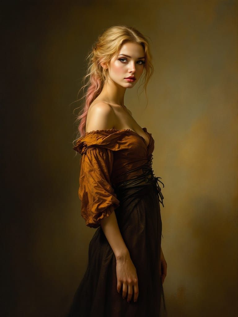 Renaissance Pin-Up Woman in Amber Light