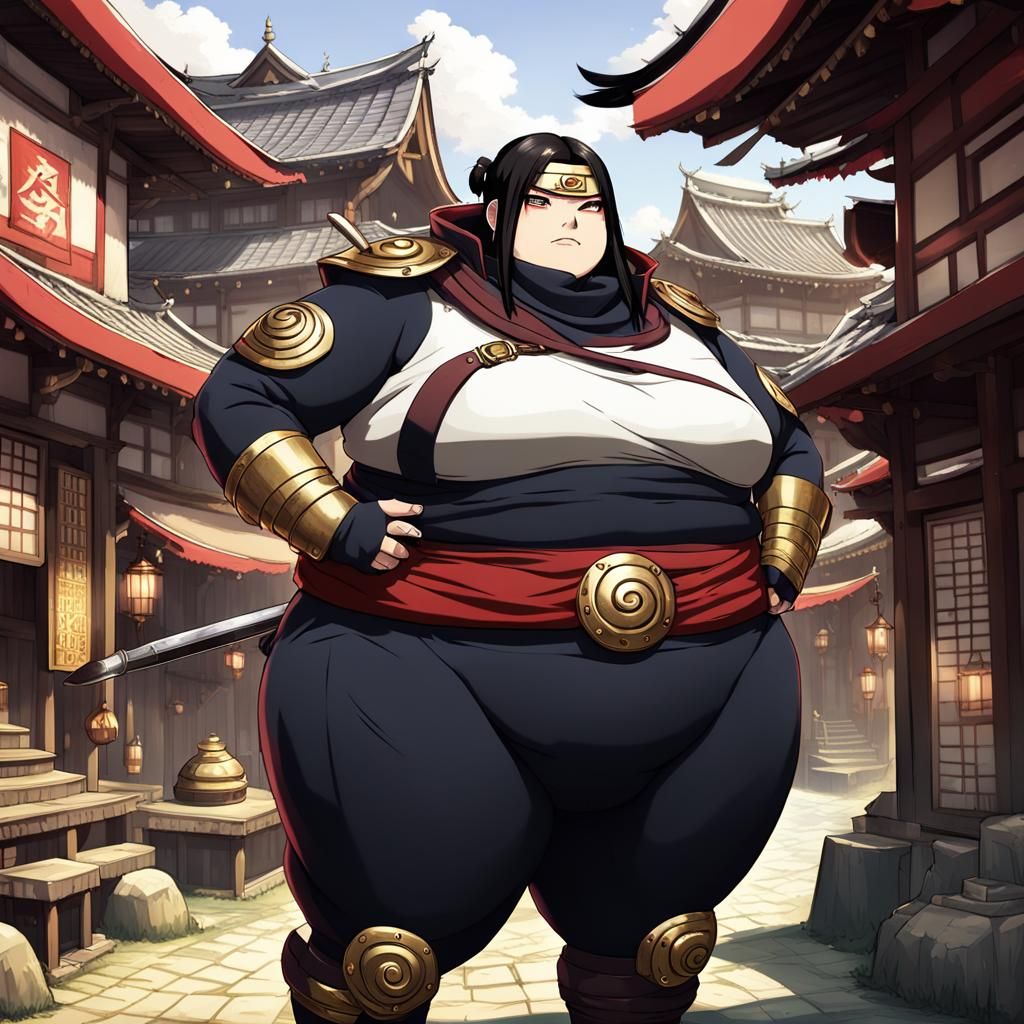 Steampunk Ninja: Plus-Size Anime Warrior in Village