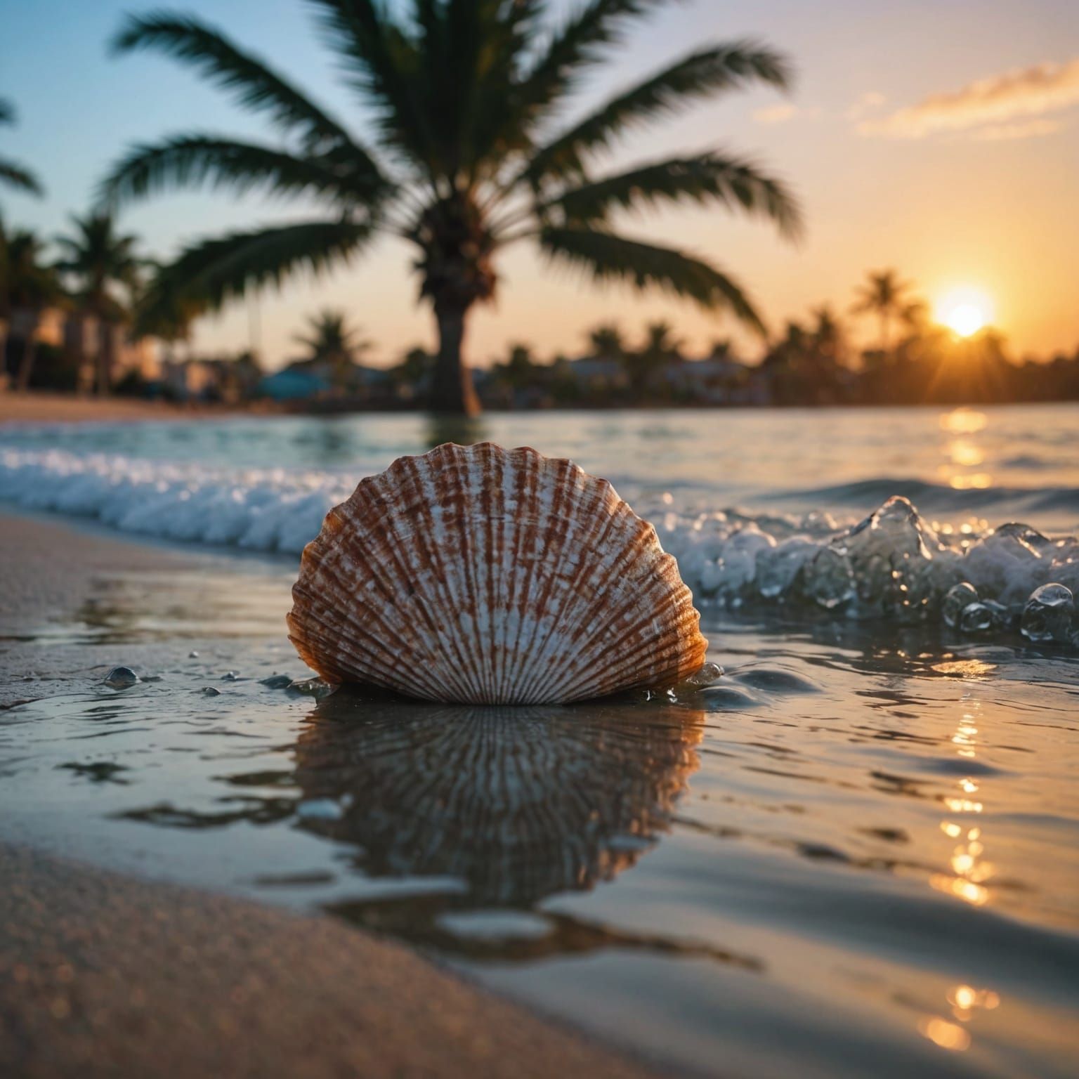 Seashell Sunset Close-Up on Tropical Beach