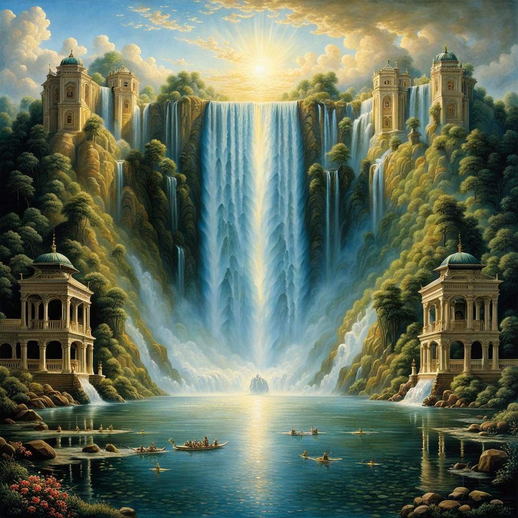 Epic Waterfall and Floating Palace in the Sky