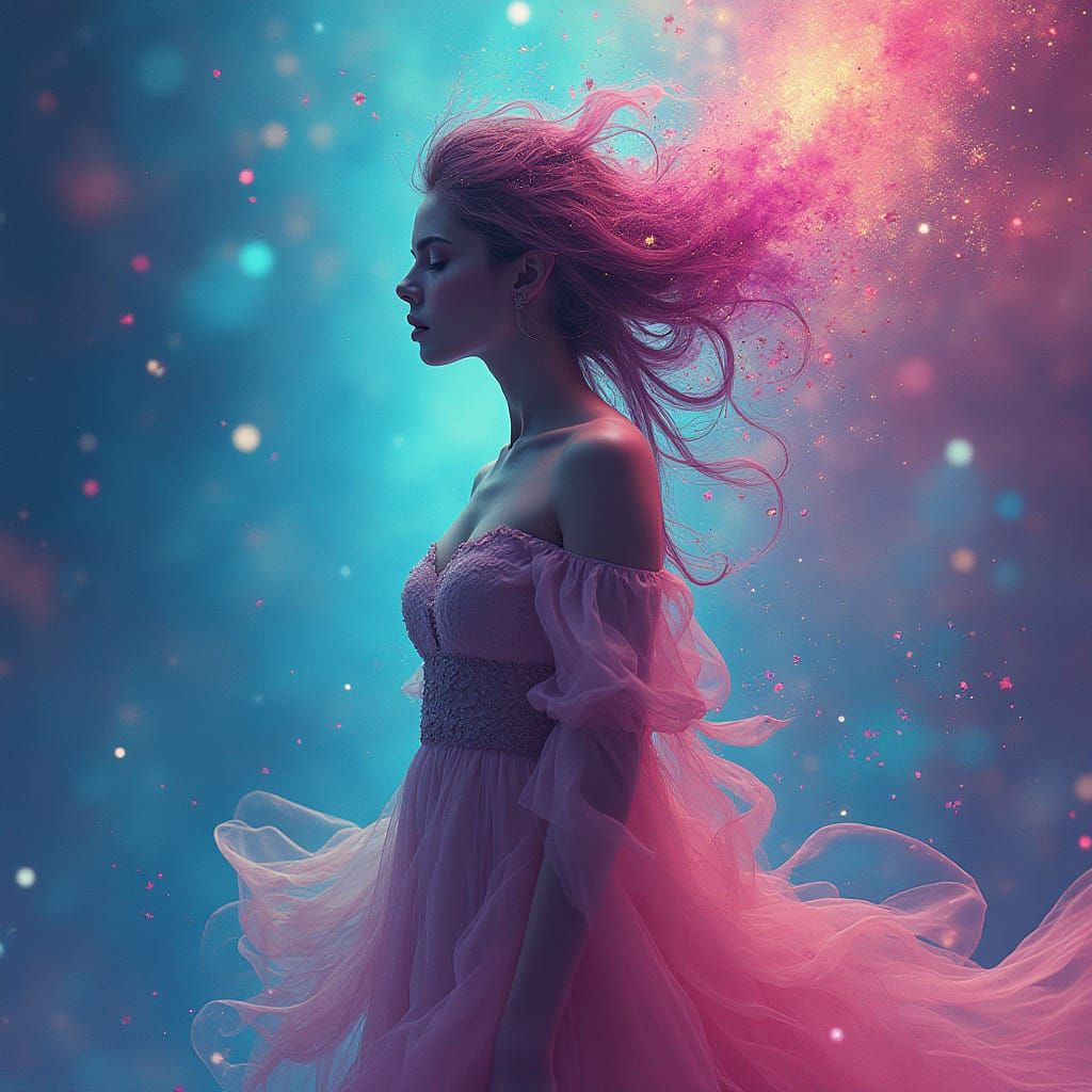 Cosmic Woman Silhouette in Surreal Fantasy Art Style