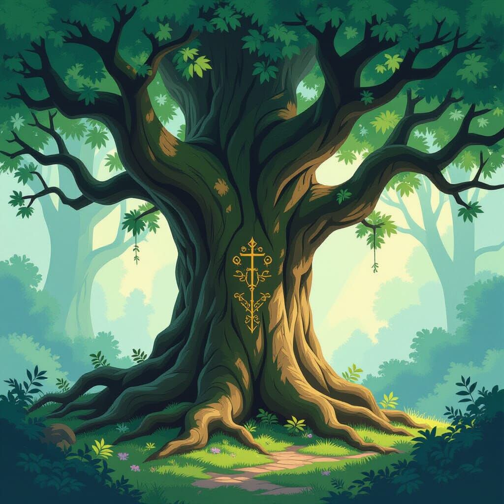 Ancient Gnarled Tree of Time in Ethereal Light