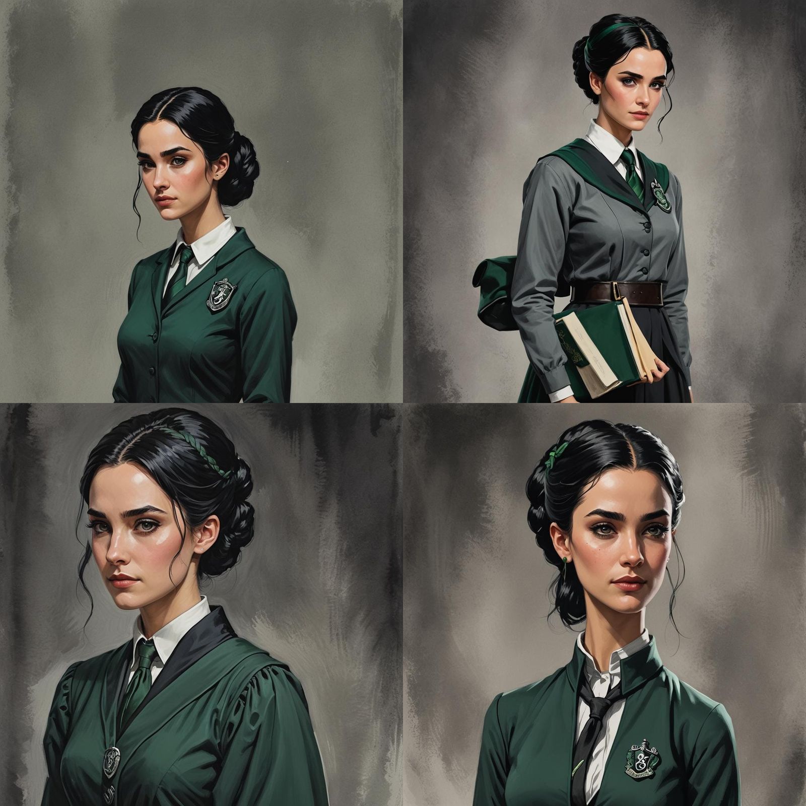 Elegant Slytherin Student in Hogwarts Dormitory