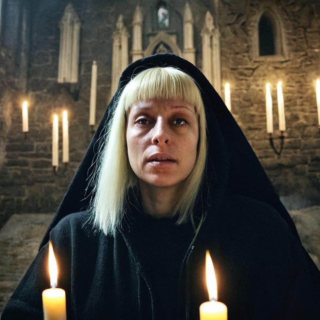 Blonde Woman Praying in Gothic Surrealism Style