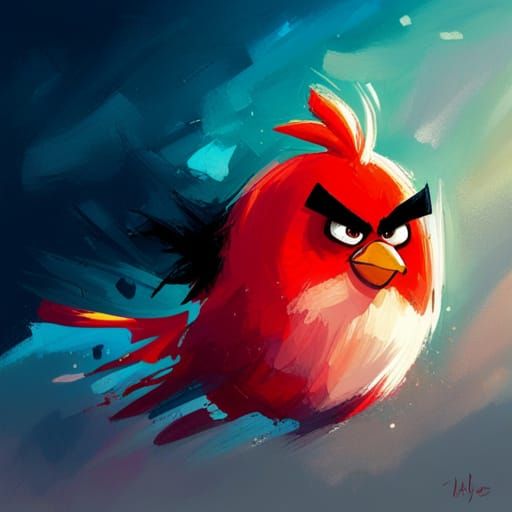 Red J. Bird Portrait in Expressive Digital Art Style