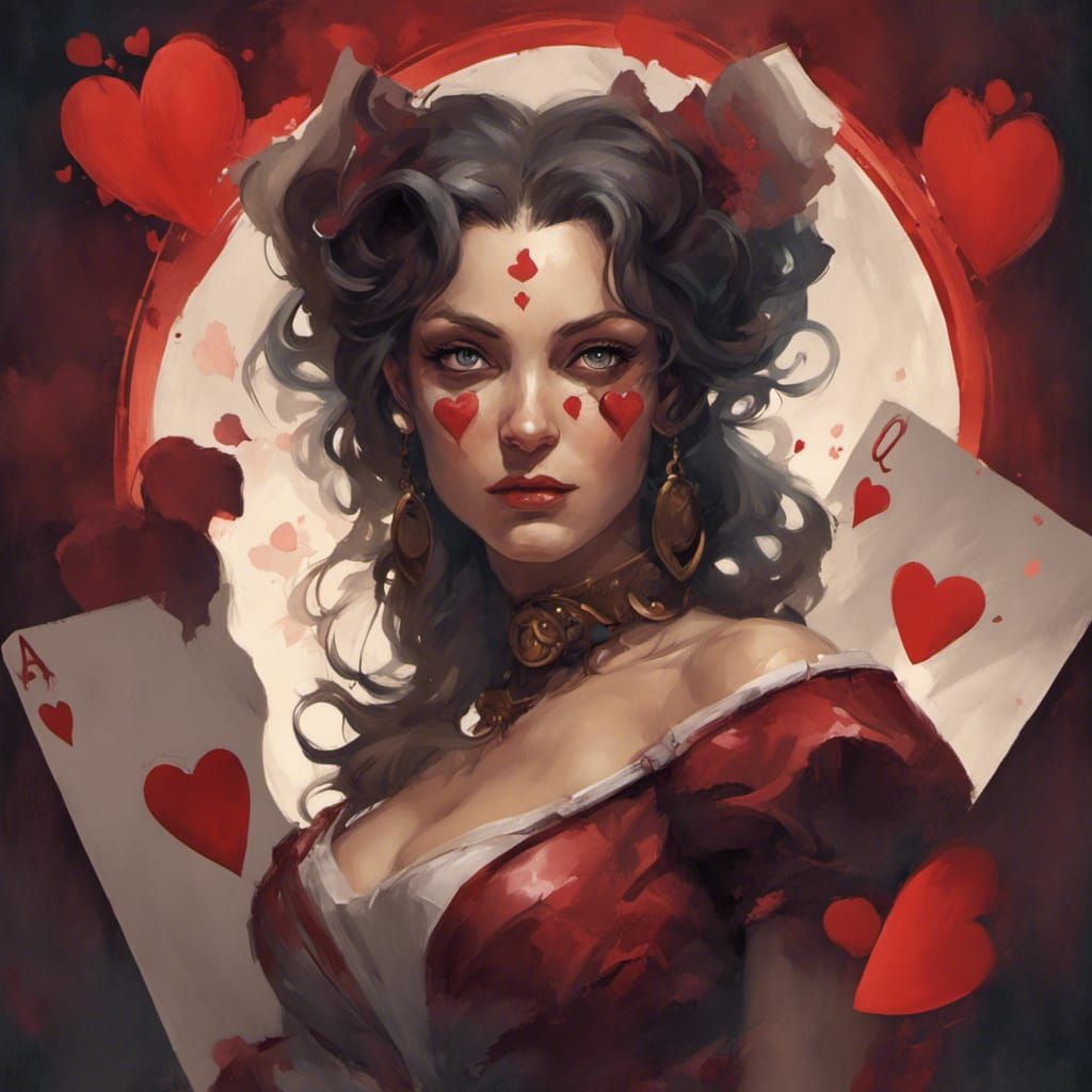 Romantic Queen of Hearts Portrait in Art Nouveau Style