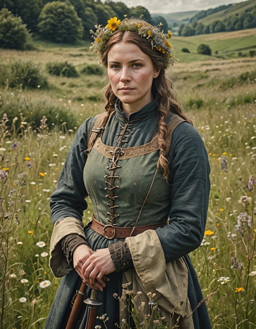 Medieval Woman in Hunting Clothes Portrait