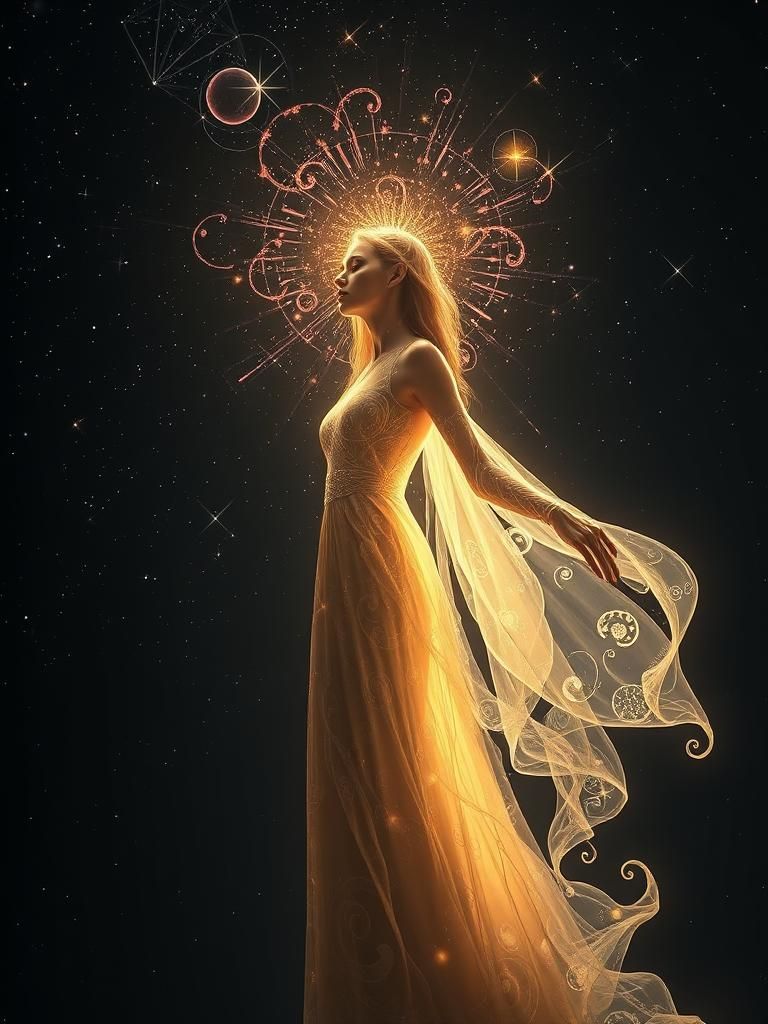 Celestial Woman in Starry Cosmos: Surreal Art