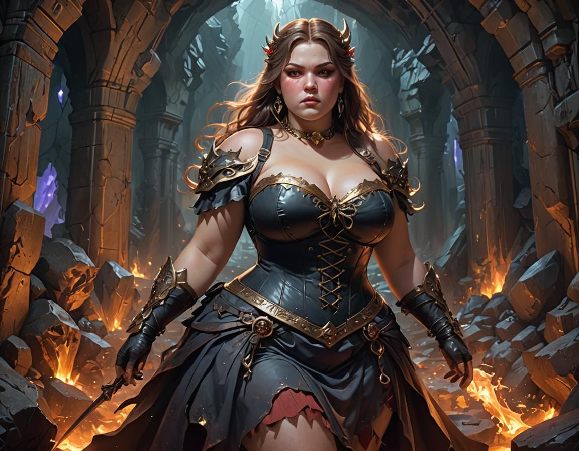 BBW Succubus in Hellish Cavern: Digital Art