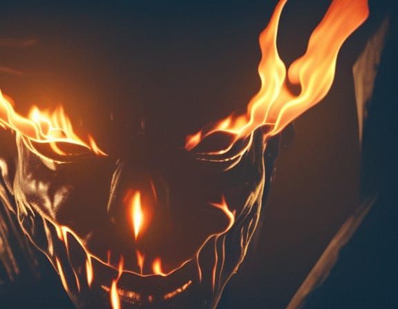 Creepy Demon Figure with Glowing Eyes in Inferno