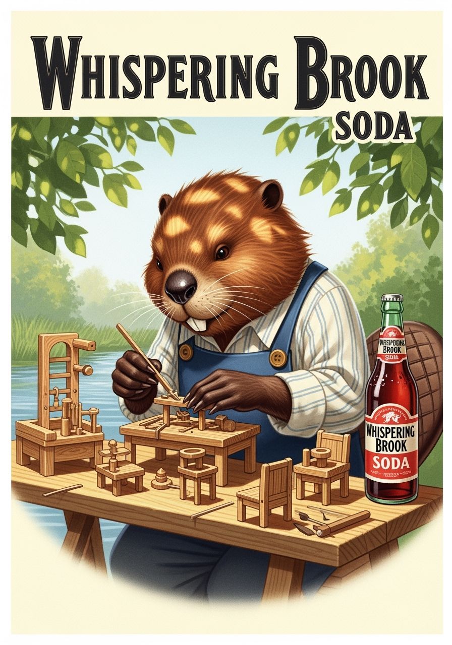 Vintage Whispering Brook Soda Ad with Beaver Craftsman